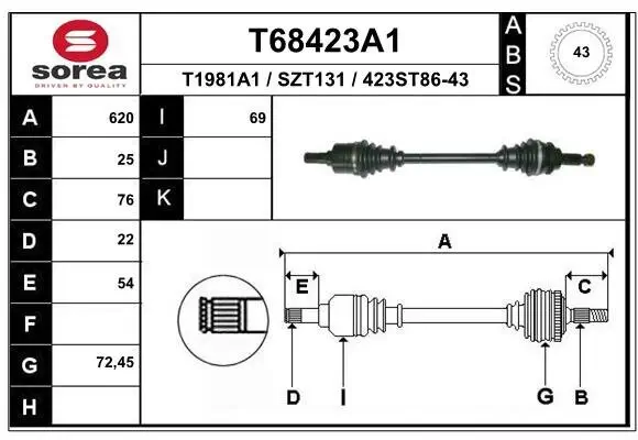 Antriebswelle Vorderachse links EAI T68423A1