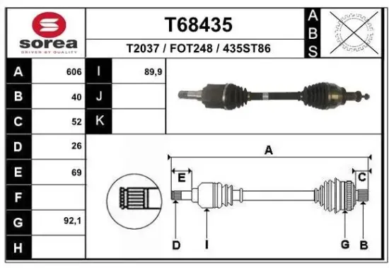 Antriebswelle Vorderachse links EAI T68435 Bild Antriebswelle Vorderachse links EAI T68435