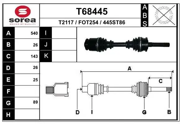Antriebswelle Vorderachse links EAI T68445
