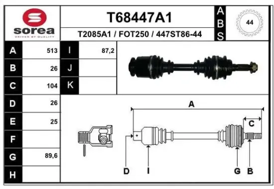 Antriebswelle Vorderachse links EAI T68447A1 Bild Antriebswelle Vorderachse links EAI T68447A1