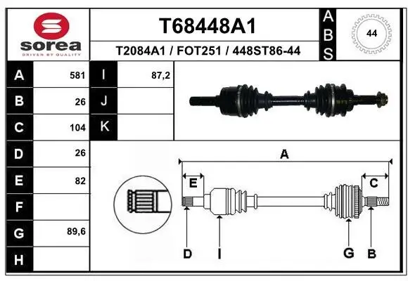 Antriebswelle Vorderachse rechts EAI T68448A1