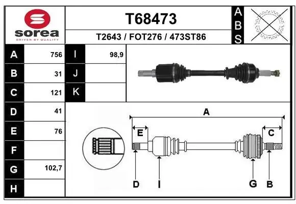 Antriebswelle Vorderachse links EAI T68473