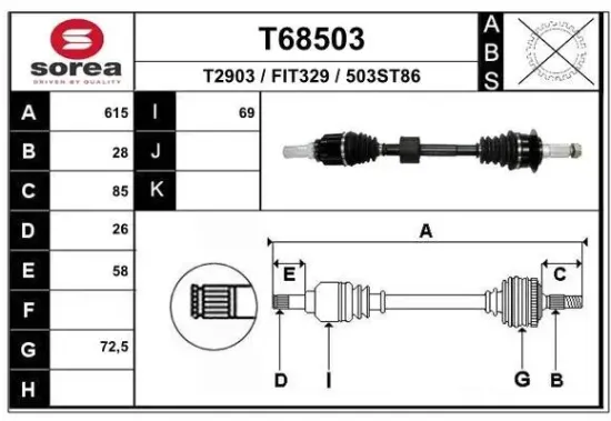 Antriebswelle Vorderachse links EAI T68503 Bild Antriebswelle Vorderachse links EAI T68503