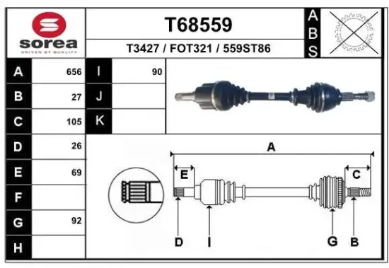Antriebswelle Vorderachse links EAI T68559 Bild Antriebswelle Vorderachse links EAI T68559