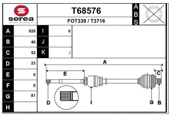 Antriebswelle Vorderachse rechts EAI T68576