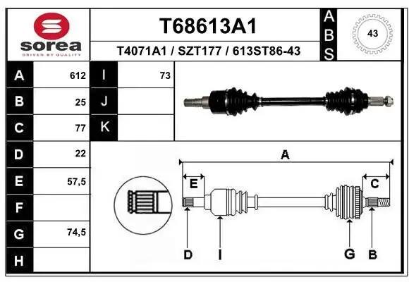 Antriebswelle Vorderachse links EAI T68613A1