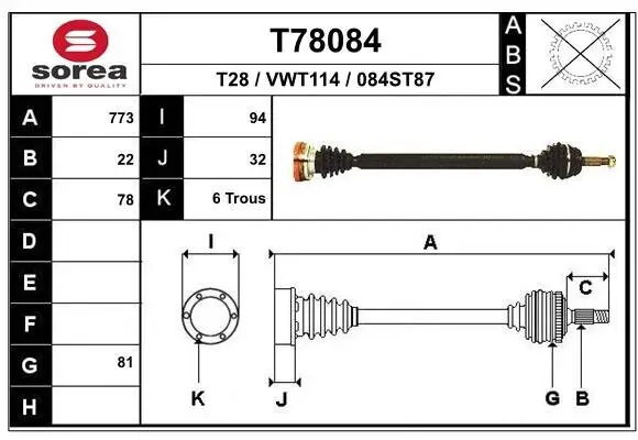 Antriebswelle Vorderachse rechts EAI T78084