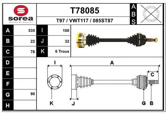 Antriebswelle Vorderachse links EAI T78085