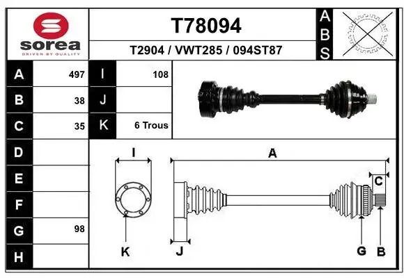 Antriebswelle Hinterachse rechts EAI T78094