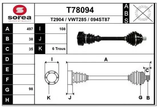 Antriebswelle Hinterachse rechts EAI T78094 Bild Antriebswelle Hinterachse rechts EAI T78094