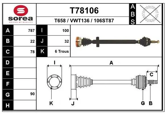 Antriebswelle Vorderachse rechts EAI T78106