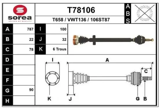 Antriebswelle Vorderachse rechts EAI T78106 Bild Antriebswelle Vorderachse rechts EAI T78106