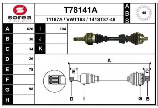 Antriebswelle Vorderachse links EAI T78141A Bild Antriebswelle Vorderachse links EAI T78141A
