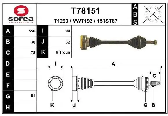 Antriebswelle Vorderachse links EAI T78151