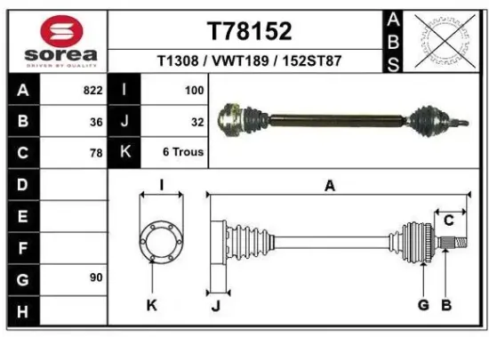 Antriebswelle Vorderachse rechts EAI T78152 Bild Antriebswelle Vorderachse rechts EAI T78152