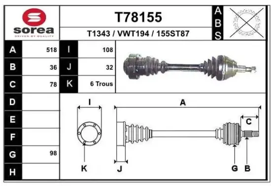 Antriebswelle Vorderachse links EAI T78155 Bild Antriebswelle Vorderachse links EAI T78155