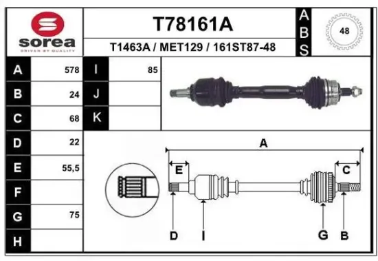 Antriebswelle Vorderachse links EAI T78161A Bild Antriebswelle Vorderachse links EAI T78161A