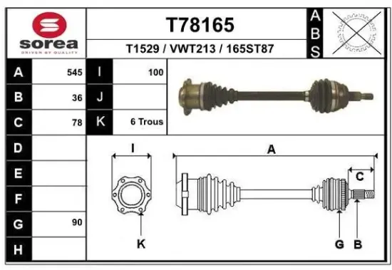 Antriebswelle Vorderachse links EAI T78165 Bild Antriebswelle Vorderachse links EAI T78165