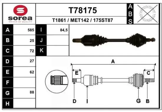 Antriebswelle Vorderachse links EAI T78175 Bild Antriebswelle Vorderachse links EAI T78175