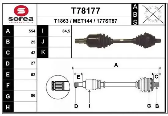 Antriebswelle Vorderachse links EAI T78177 Bild Antriebswelle Vorderachse links EAI T78177