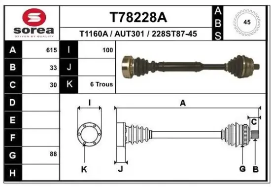 Antriebswelle Vorderachse links EAI T78228A Bild Antriebswelle Vorderachse links EAI T78228A
