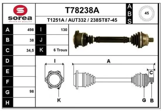 Antriebswelle EAI T78238A Bild Antriebswelle EAI T78238A