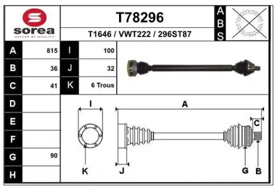 Antriebswelle Vorderachse rechts EAI T78296 Bild Antriebswelle Vorderachse rechts EAI T78296