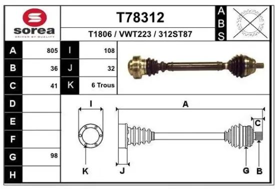 Antriebswelle Vorderachse rechts EAI T78312 Bild Antriebswelle Vorderachse rechts EAI T78312