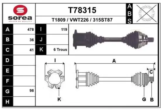 Antriebswelle EAI T78315 Bild Antriebswelle EAI T78315