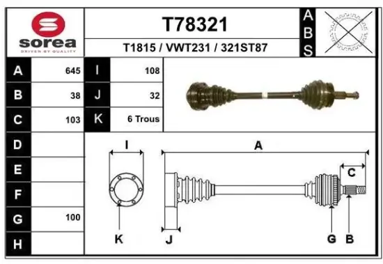 Antriebswelle EAI T78321 Bild Antriebswelle EAI T78321