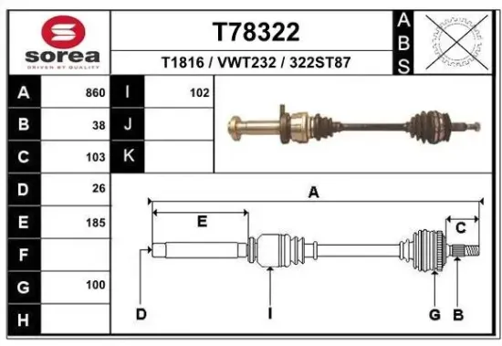 Antriebswelle Vorderachse rechts EAI T78322 Bild Antriebswelle Vorderachse rechts EAI T78322