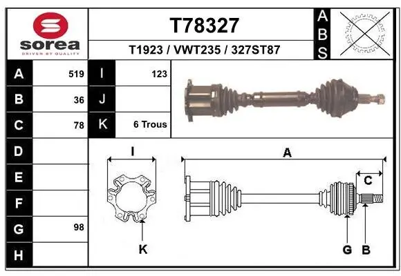 Antriebswelle Vorderachse links EAI T78327