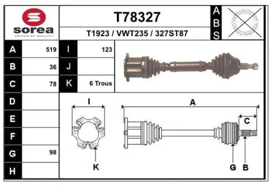 Antriebswelle Vorderachse links EAI T78327 Bild Antriebswelle Vorderachse links EAI T78327