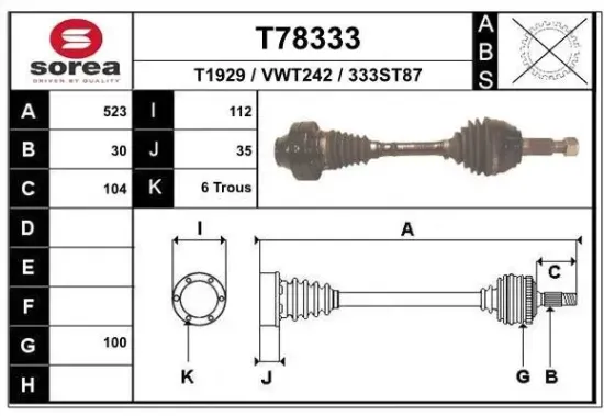 Antriebswelle Vorderachse links Vorderachse rechts EAI T78333 Bild Antriebswelle Vorderachse links Vorderachse rechts EAI T78333