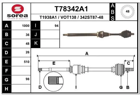 Antriebswelle Vorderachse rechts EAI T78342A1