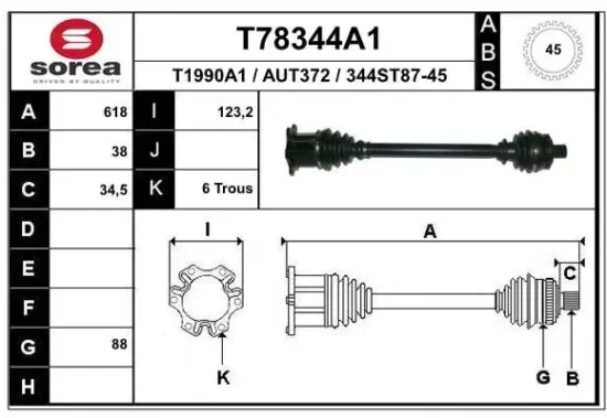 Antriebswelle Vorderachse rechts EAI T78344A1 Bild Antriebswelle Vorderachse rechts EAI T78344A1