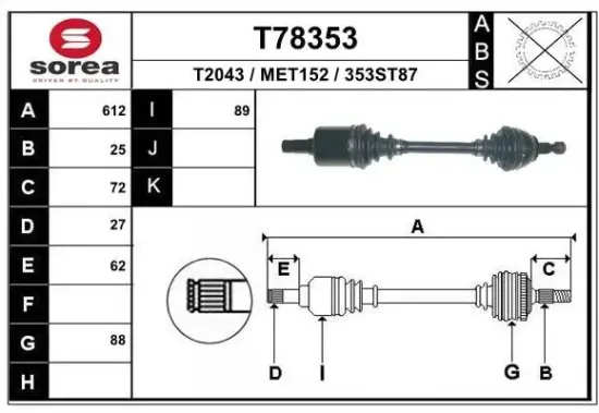 Antriebswelle Vorderachse links EAI T78353 Bild Antriebswelle Vorderachse links EAI T78353