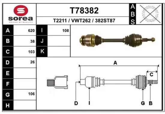 Antriebswelle Vorderachse rechts EAI T78382 Bild Antriebswelle Vorderachse rechts EAI T78382