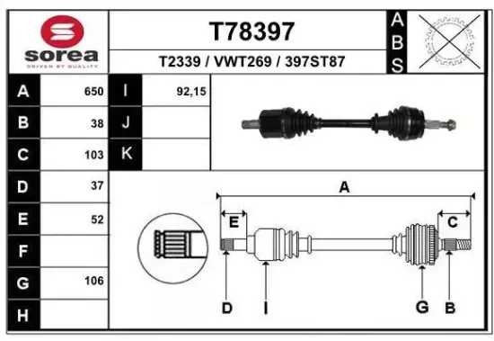 Antriebswelle Vorderachse links EAI T78397 Bild Antriebswelle Vorderachse links EAI T78397