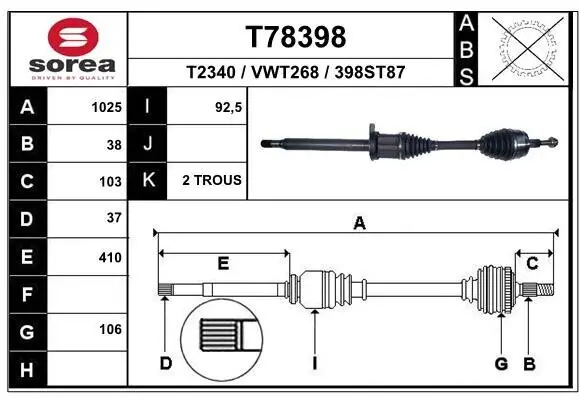 Antriebswelle Vorderachse rechts EAI T78398