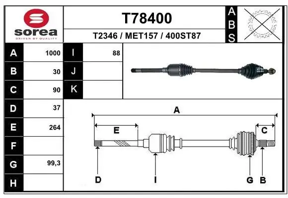 Antriebswelle Vorderachse rechts EAI T78400
