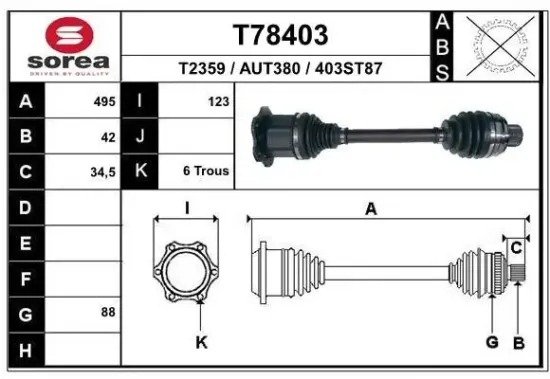 Antriebswelle Vorderachse links Vorderachse rechts EAI T78403 Bild Antriebswelle Vorderachse links Vorderachse rechts EAI T78403