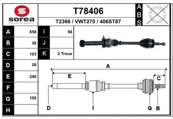 Antriebswelle Vorderachse rechts EAI T78406 Bild Antriebswelle Vorderachse rechts EAI T78406