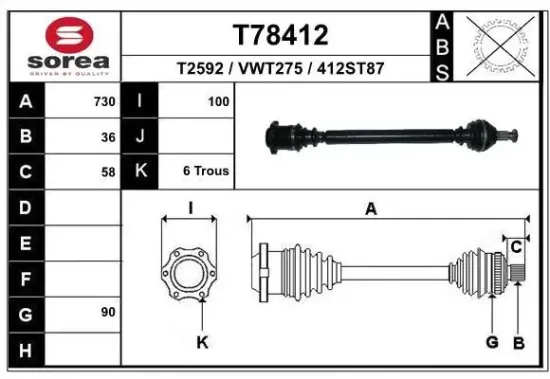 Antriebswelle Vorderachse rechts EAI T78412 Bild Antriebswelle Vorderachse rechts EAI T78412