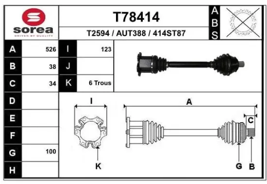 Antriebswelle Vorderachse rechts EAI T78414 Bild Antriebswelle Vorderachse rechts EAI T78414