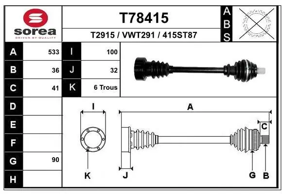 Antriebswelle Vorderachse links EAI T78415