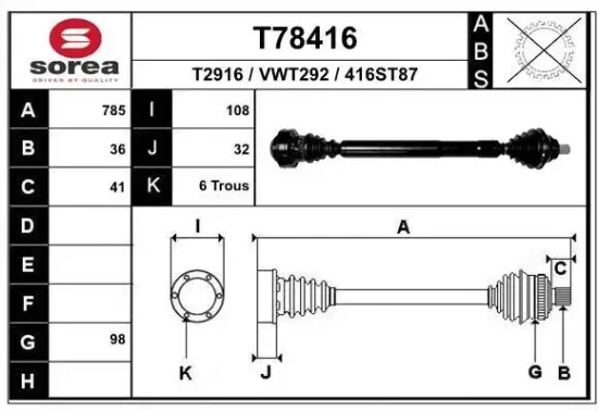 Antriebswelle Vorderachse rechts EAI T78416 Bild Antriebswelle Vorderachse rechts EAI T78416