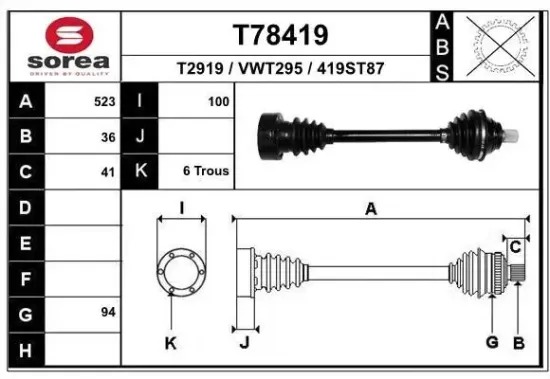 Antriebswelle Vorderachse links EAI T78419 Bild Antriebswelle Vorderachse links EAI T78419