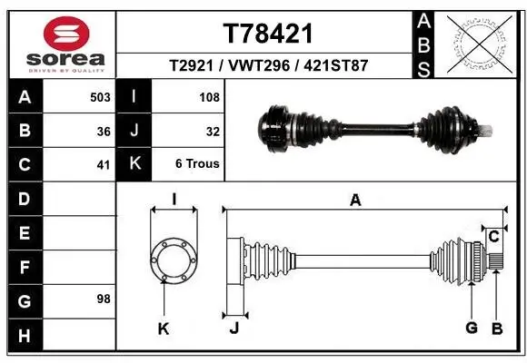 Antriebswelle EAI T78421 Bild Antriebswelle EAI T78421