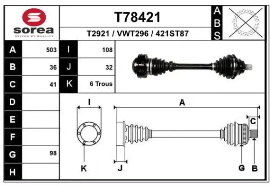 Antriebswelle Vorderachse links EAI T78421 Bild Antriebswelle Vorderachse links EAI T78421